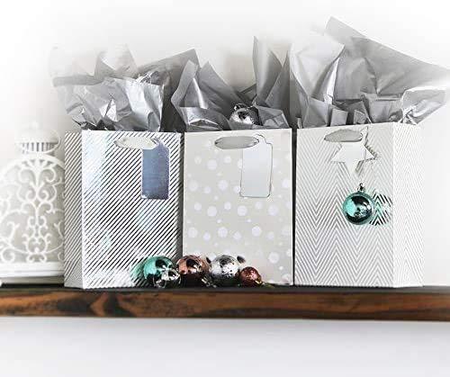 UNIQOOO UNIQOOO 100 Sheets Metallic Silver Foil Gift Tissue Paper Bulk, 20X14 Inch, Art Wrapping Paper for Gift Bag Box Packing, Wedding Birthday Party Favor, Pom Pom Piñata Tassel