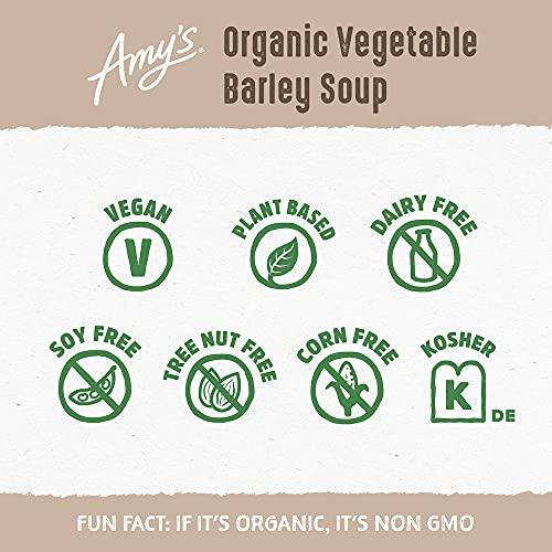 Amy's Amys Soup, Vegan Vegetable Barley Soup, Low Fat, Made With Organic Tomatoes, Carrots and Celery, Canned Soup, 14.1 Oz