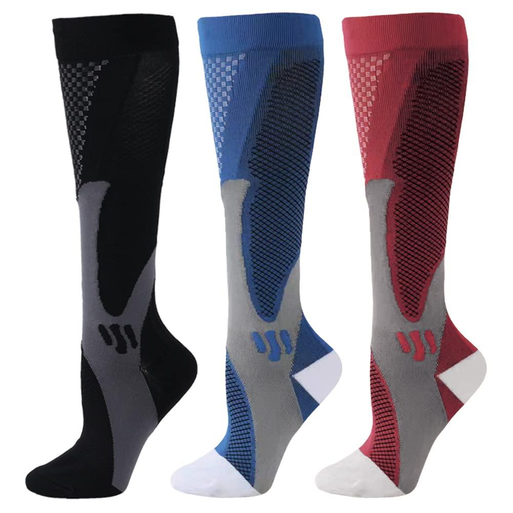 ZFiSt ZFiSt 3 Pair Sport Compression Socks Men Women, Compression Stocking Nurse Socks for Edema Travel(Black+blue+red,XXL)