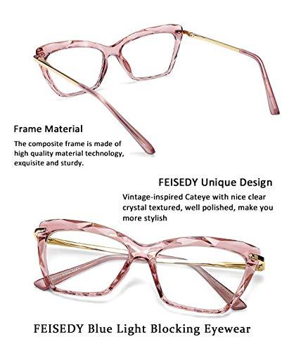 FEISEDY FEISEDY Crystal Cat Eye Glasses Frame Blue Light Blocking Computer Eyewear B2500