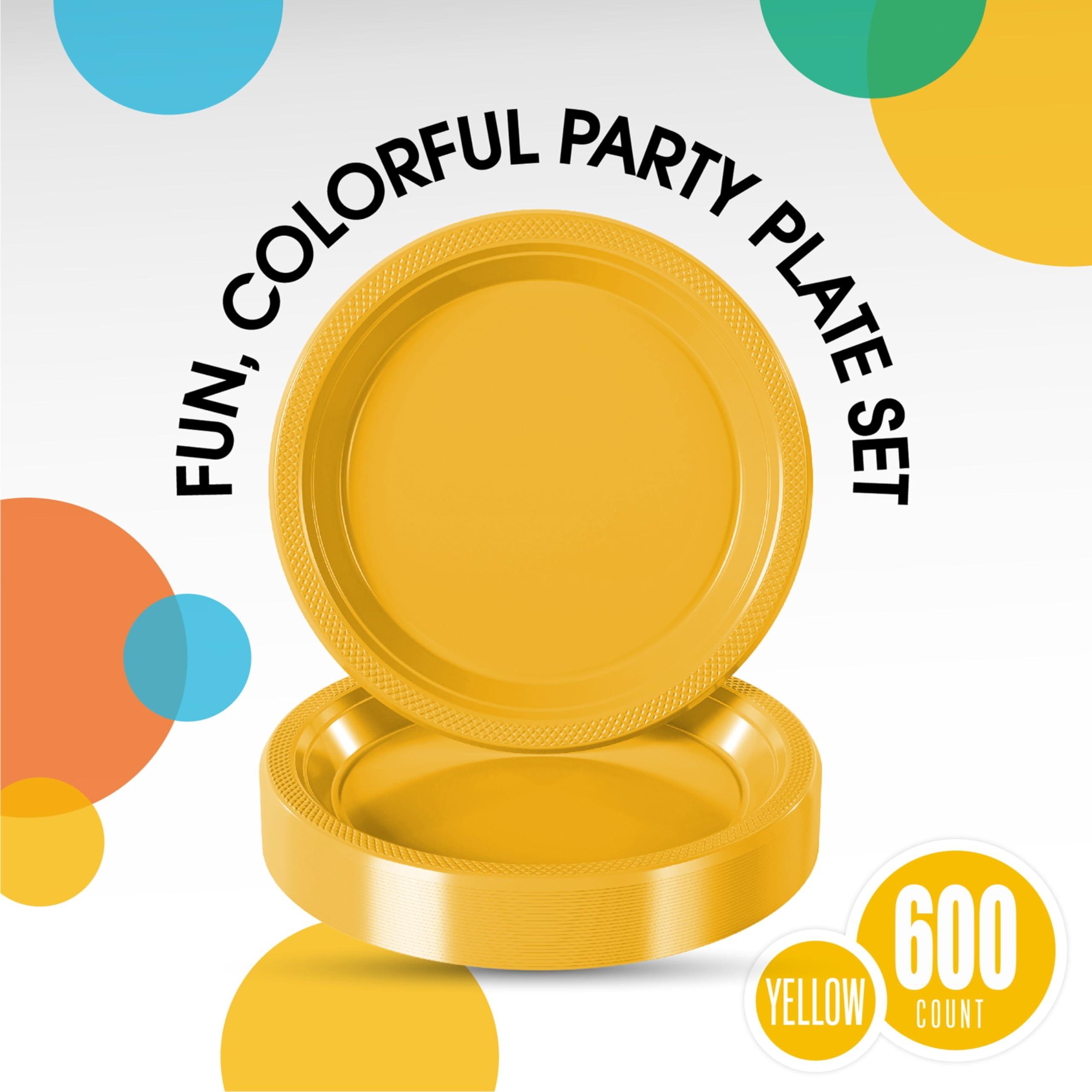 Exquisite Exquisite 9 Inch Yellow Plastic Plates - 600 Count - Solid Color Disposable Plates - Yellow Dinner Party Plates For All Occasions - Yellow Plastic Party Plates For Parties
