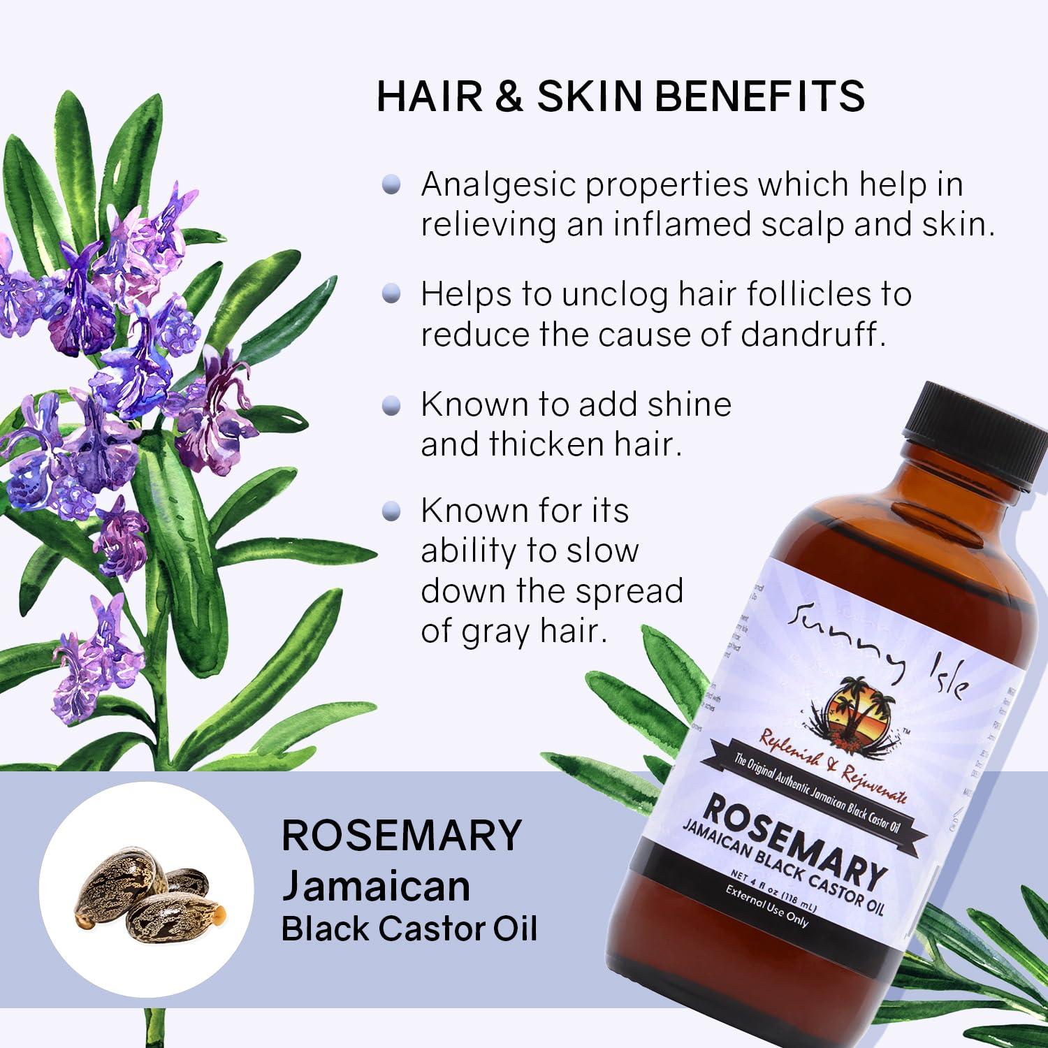 Sunny Isle Sunny Isle Rosemary Jamaican Black Castor Oil 4oz | Hair Growth Treatment | For Scalp & Acne-Prone Skin | Hot Oil Application