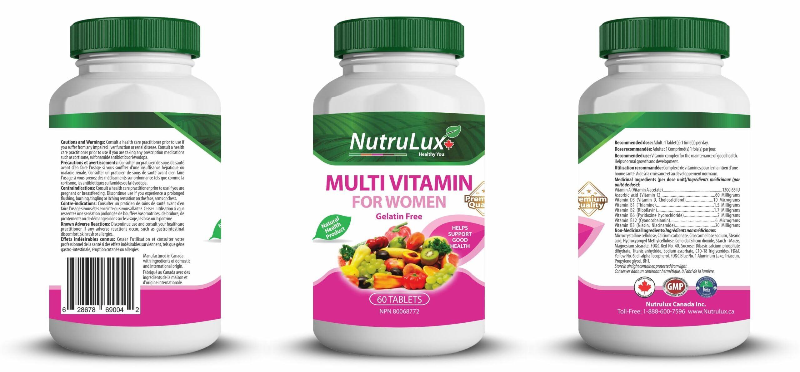 NutruLux NutruLux Women\'s Multivitamin - Halal, Vegan Gelatin-Free, High Vitamin C - Daily Wellness Tablets for Women\'s Health - Immune Support - Energy Boost - 60 Tablets (3)
