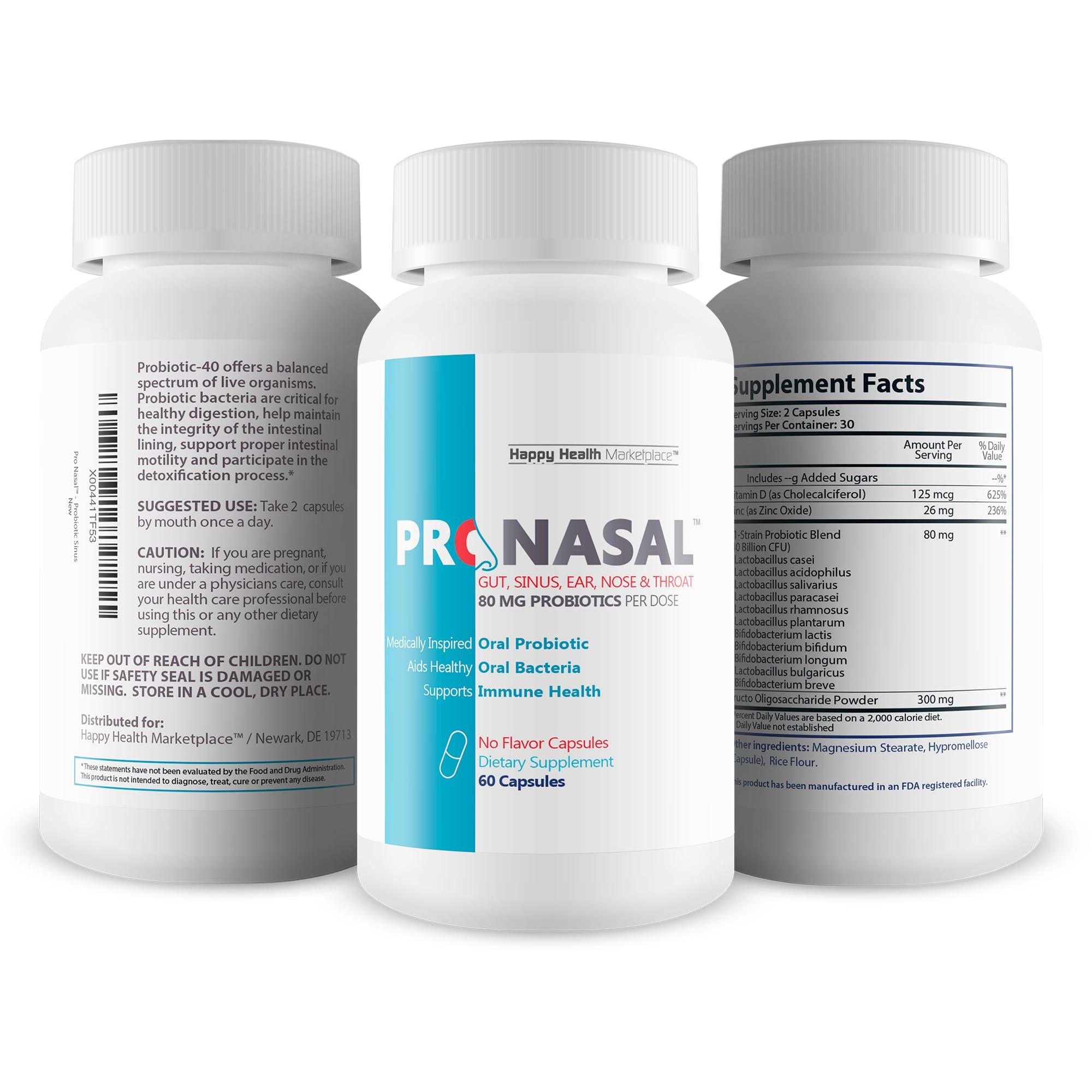 Happy Health Marketplace Pro Nasal - Our Best Sinus Support Supplement - Ear Nose Throat Probiotics - Sinus Probiotic for Natural Sinus Support - Oral Probiotics for Mouth Bad Breath - Dry Mouth Probiotic - Probiotic Sinus