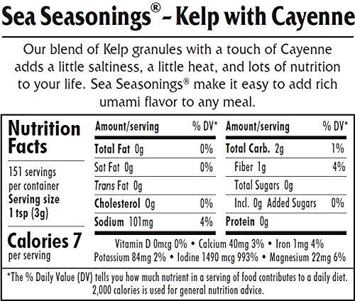 Maine Coast Sea Vegetables Kelp Granules Blend with Cayenne - Sea Seasonings Bulk - Organic - 1 LB
