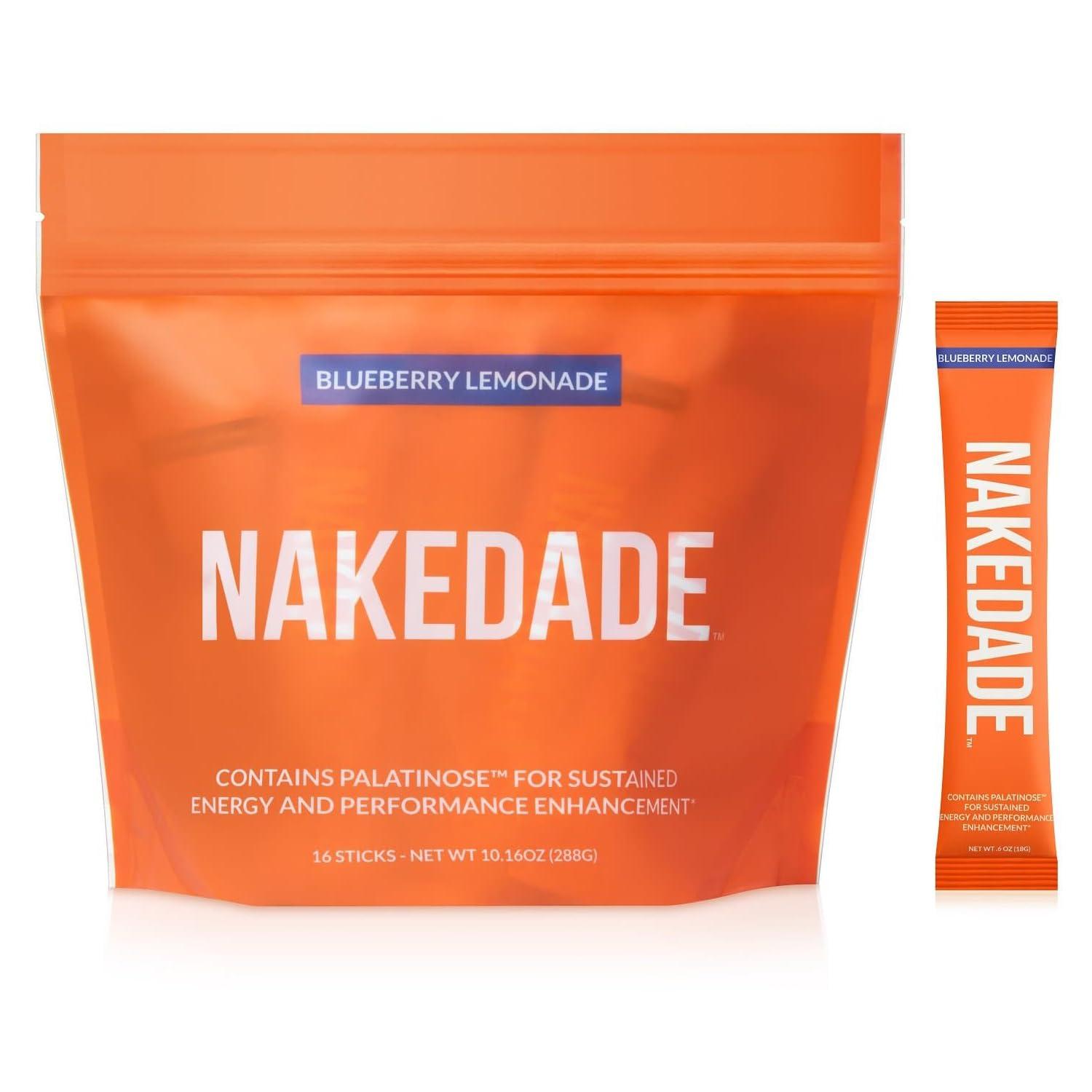 NAKED nutrition Nakedade Performance Enhancing Sports Drink Powder - Blueberry Lemonade Electrolyte Powder No GMOs or Artificial Sweeteners, Gluten-Free, Soy-Free, Dairy-Free 16 Sticks