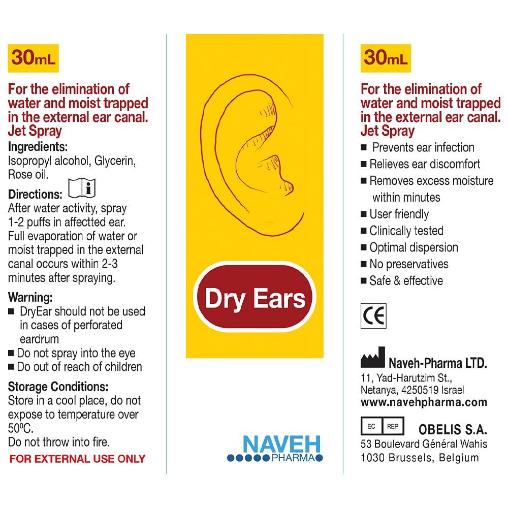 NAVEH PHARMA NAVEH PHARMA Dry Ears -Swimmers Ear Drops Spray - Ear Drying Drops for Swimmers Adults and Kids/Remove Water Trapped in Ears and Hearing Loss (1 Fl Oz)