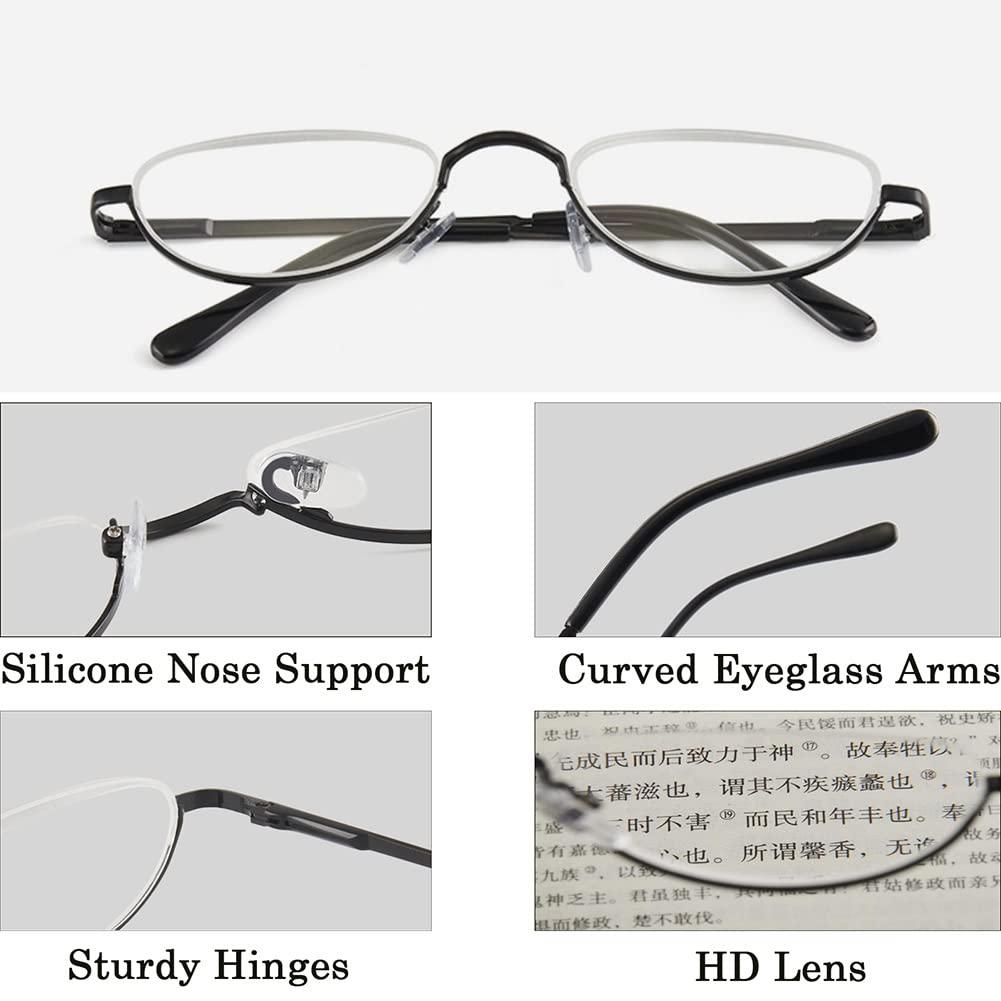 GHARAZ Retro Half Moon Reading Glasses for Men Women,Lightweight Metal Half Frame Computer Reader (Color : Gold, Size : 3.0+)