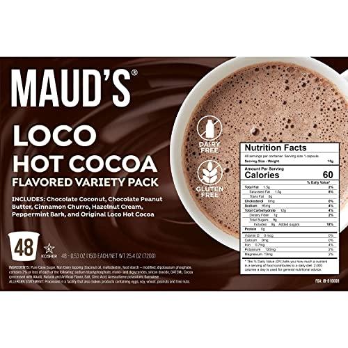 MAUD\'S Maud\'s Flavored Hot Chocolate Variety Pack, 48ct. Solar Energy Produced Recyclable Single Serve Gluten & Dairy Free Flavored Hot Cocoa Pods, 100% California Blended Hot Cocoa Variety, KCup Compatible