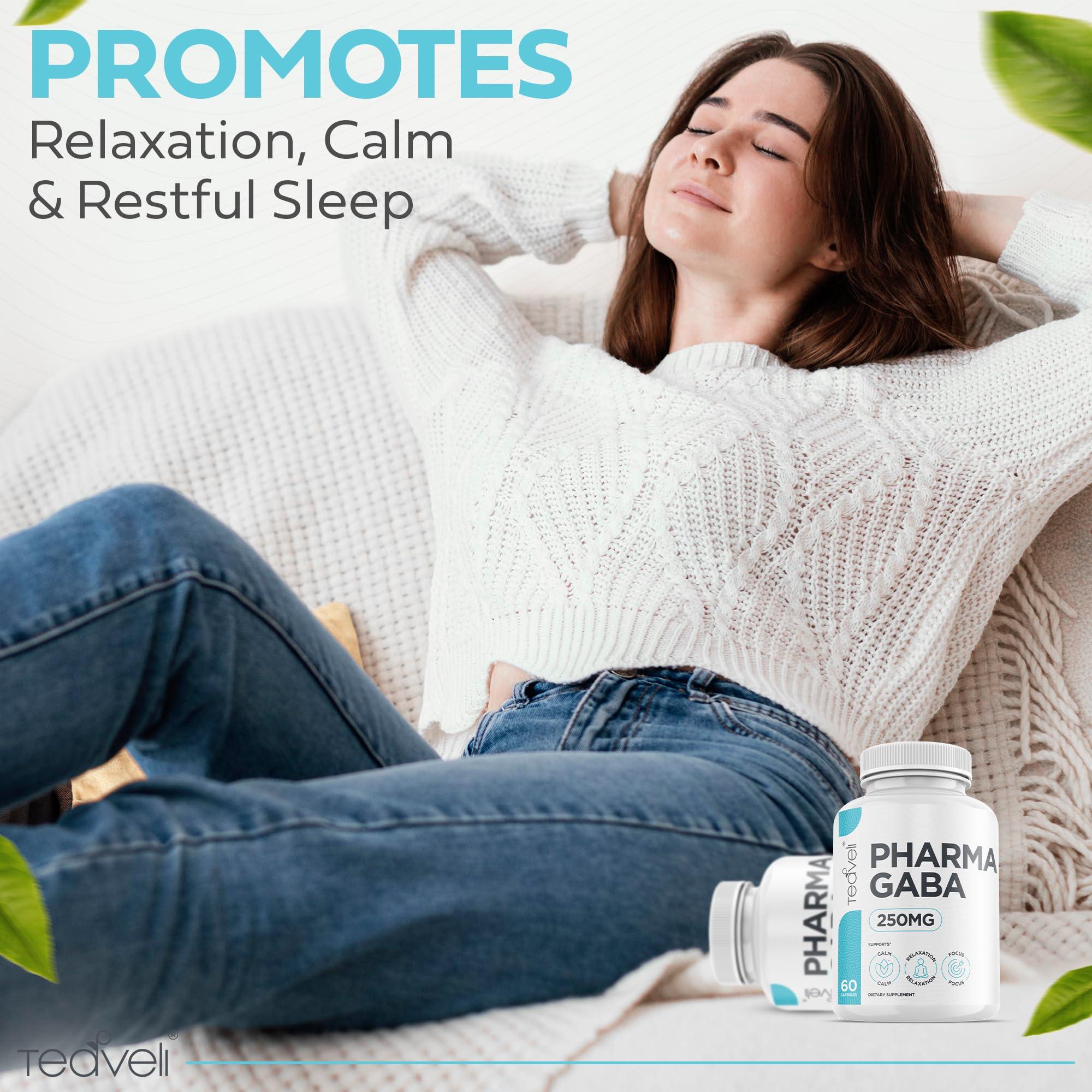 Teaveli Pharma GABA 250 mg Naturally Fermented GABA Supplement Clinically Proven to Support Relaxation, Cognitive Health, Sleep & Focus PharmaGABA Complements L-Theanine- Alternative to Gummies & Chewables