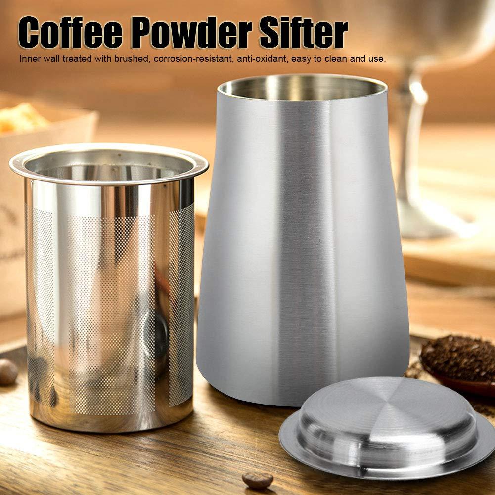 TOPINCN 304 Stainless Steel Dredge Coffee Powder Sifter Sieve Filter Container Coffee Making Accessory(Silver)
