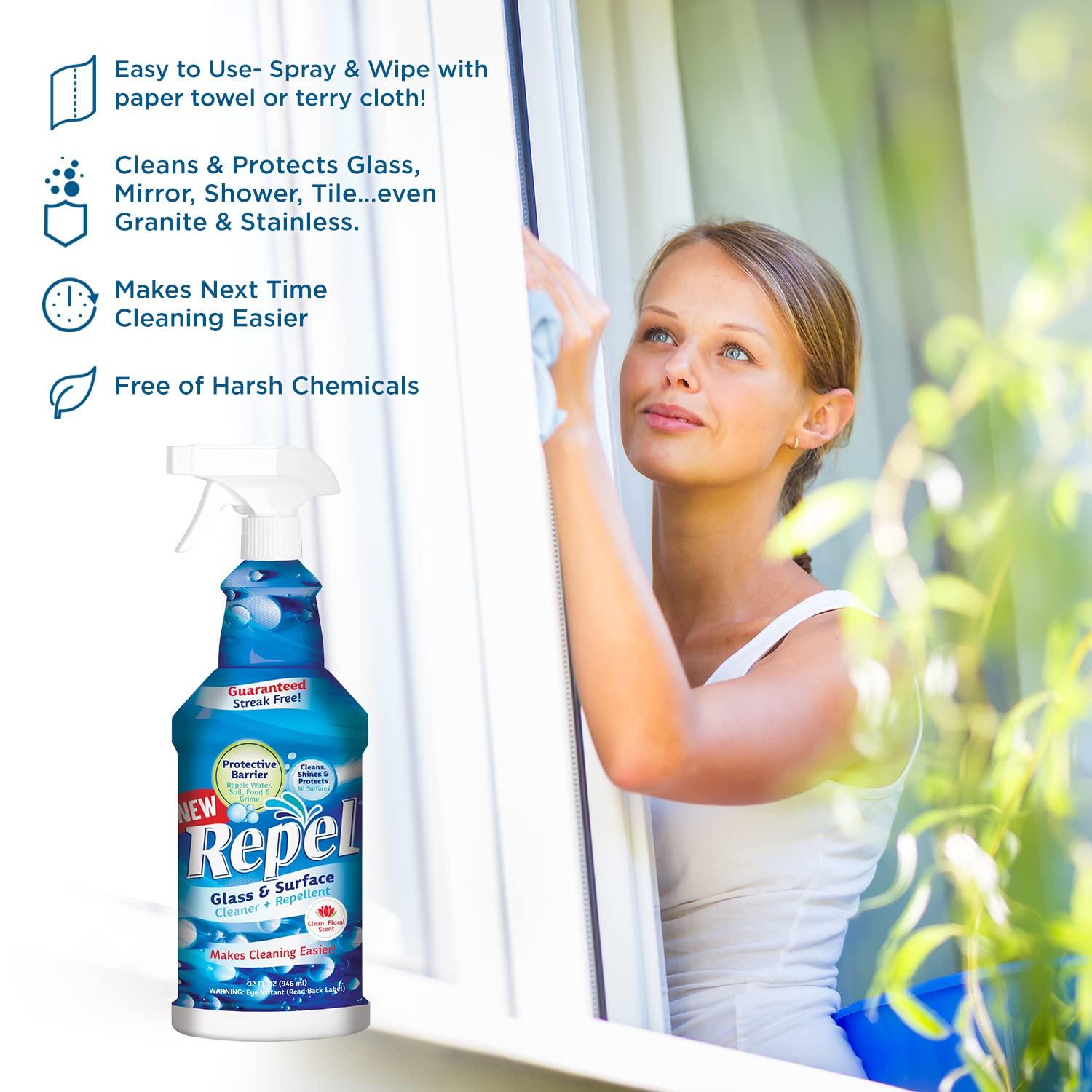 Clean-X Clean-X REPEL Glass & Surface Cleaner 32 fl. oz. - Cleans & Repels water spots and dirt on glass, mirror, tile and multi surface by UNELKO (3)
