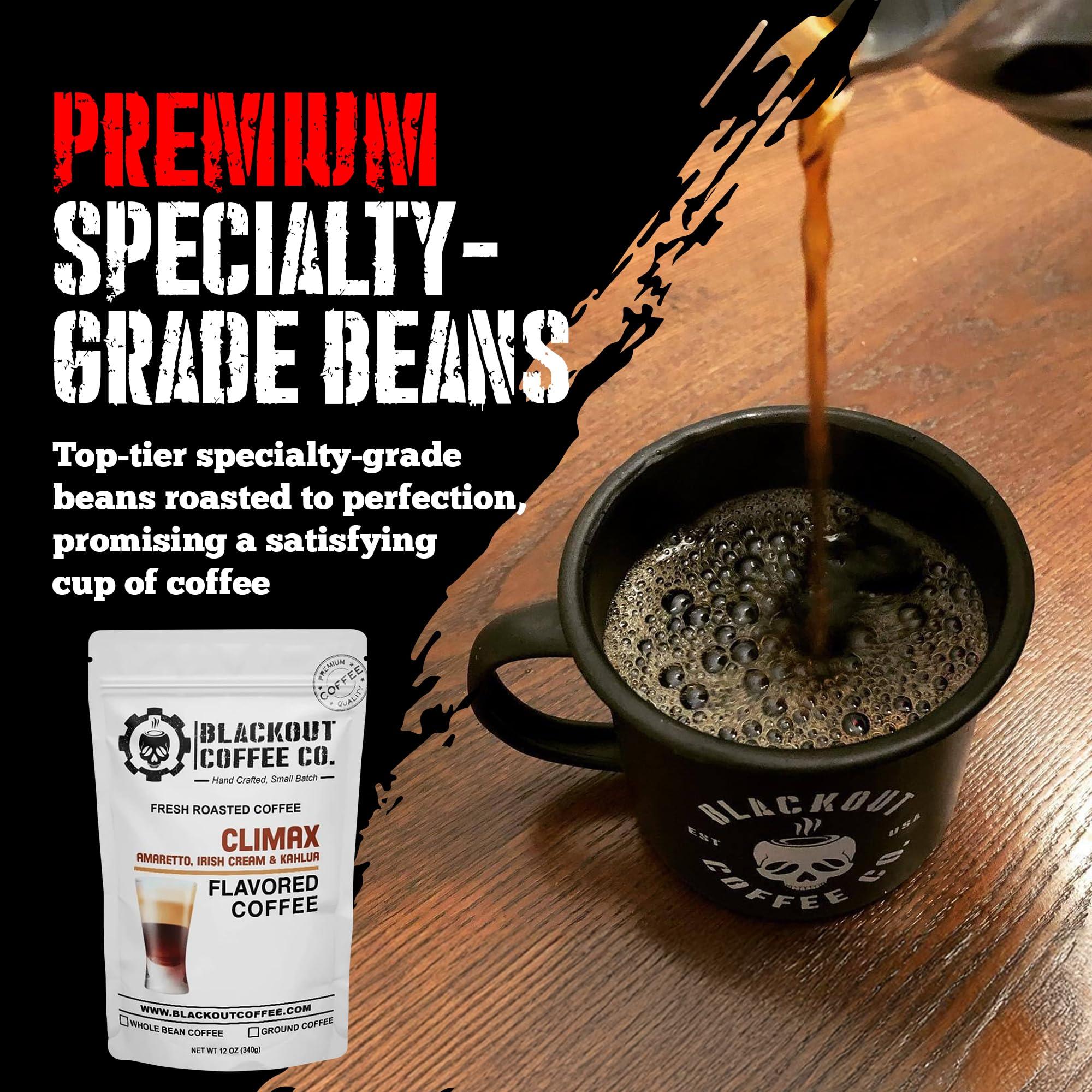 Blackout Coffee Co. Blackout Coffee Climax Amaretto, Irish Cream & Kahlua Flavored Ground Coffee, Medium Roast - Ground Coffee, Fresh Roasted In the USA,12 oz Pouch