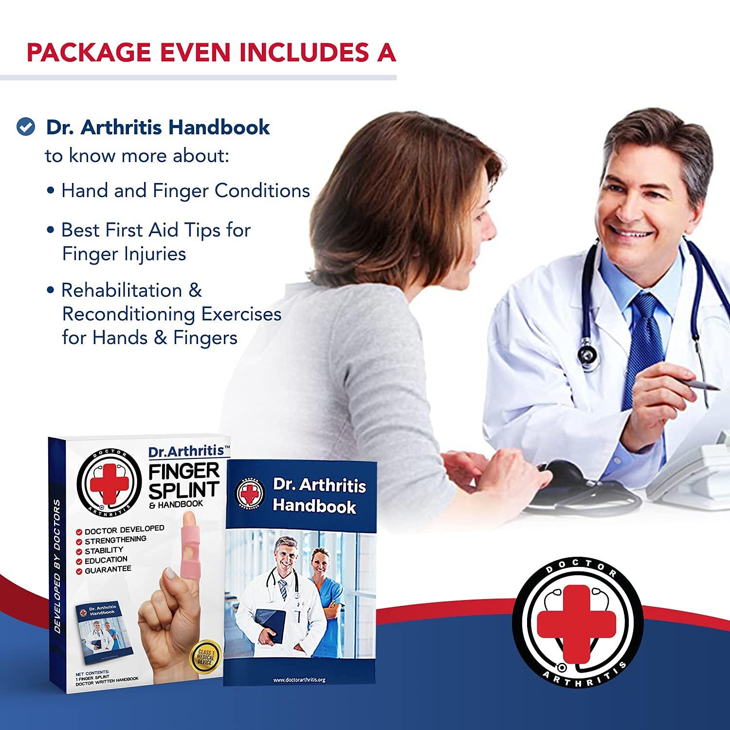 Dr. Arthritis Doctor Developed Finger Splint & Handbook - Trigger Finger, Arthritis, RSI - Fits Ring, Index, Pinky & Middle - 2 sizes (Pink, L/XL)