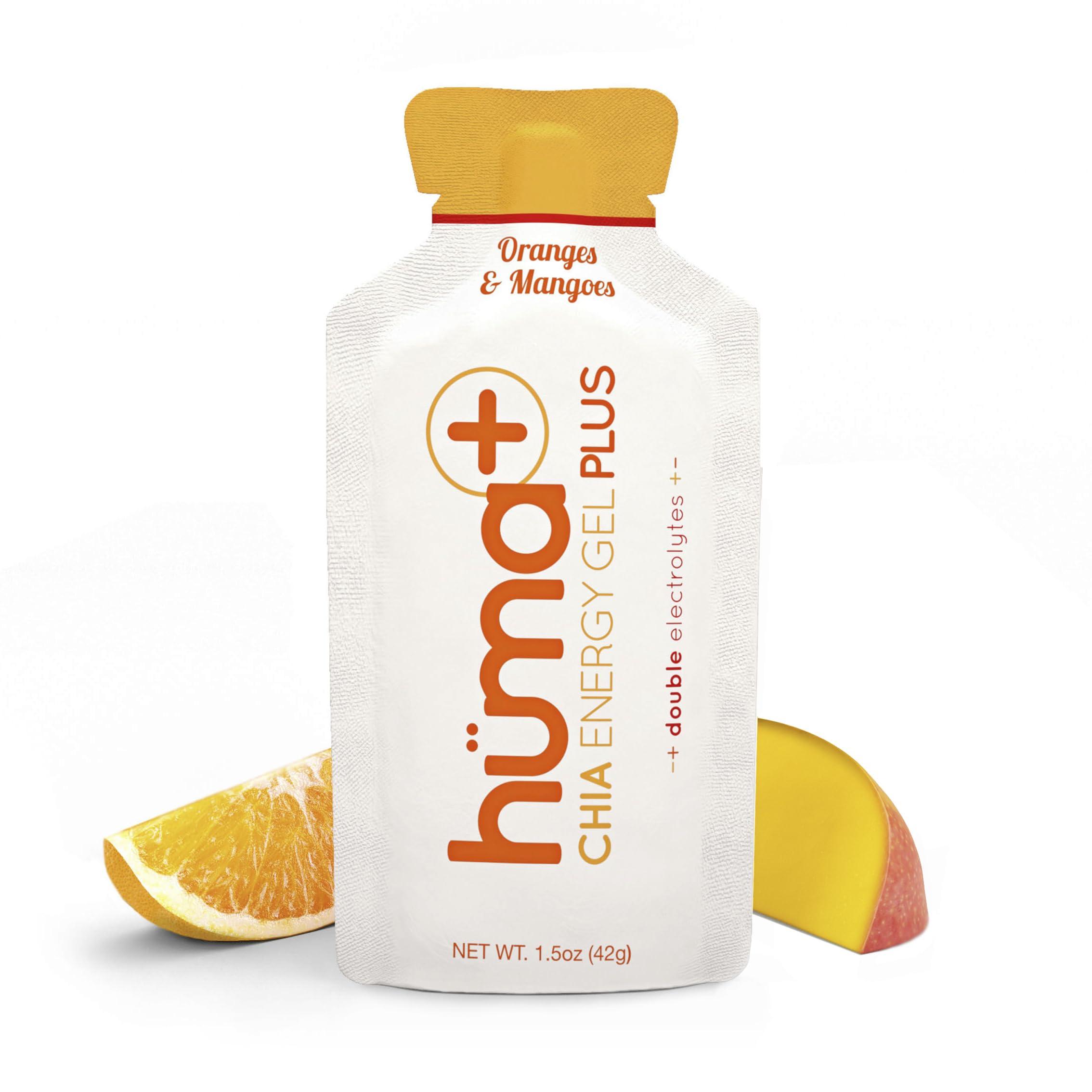 HMA CHIA ENERGY GEL Huma Plus (Double Electrolytes) - Chia Energy Gel, Orange Mango, 24 Gels - Stomach Friendly, Real Food Energy Gels