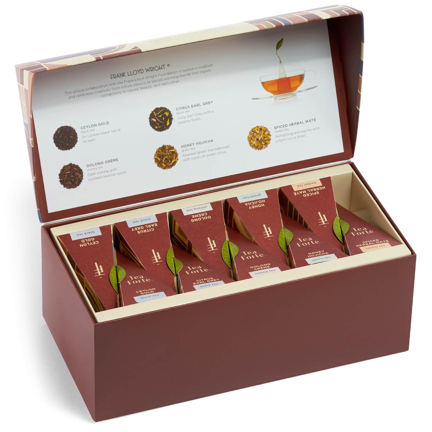 Tea Forte Tea Forte Frank Lloyd Wright Presentation Box Tea Sampler Gift Set, 20 Assorted Variety Handcrafted Pyramid Tea Infuser Bags