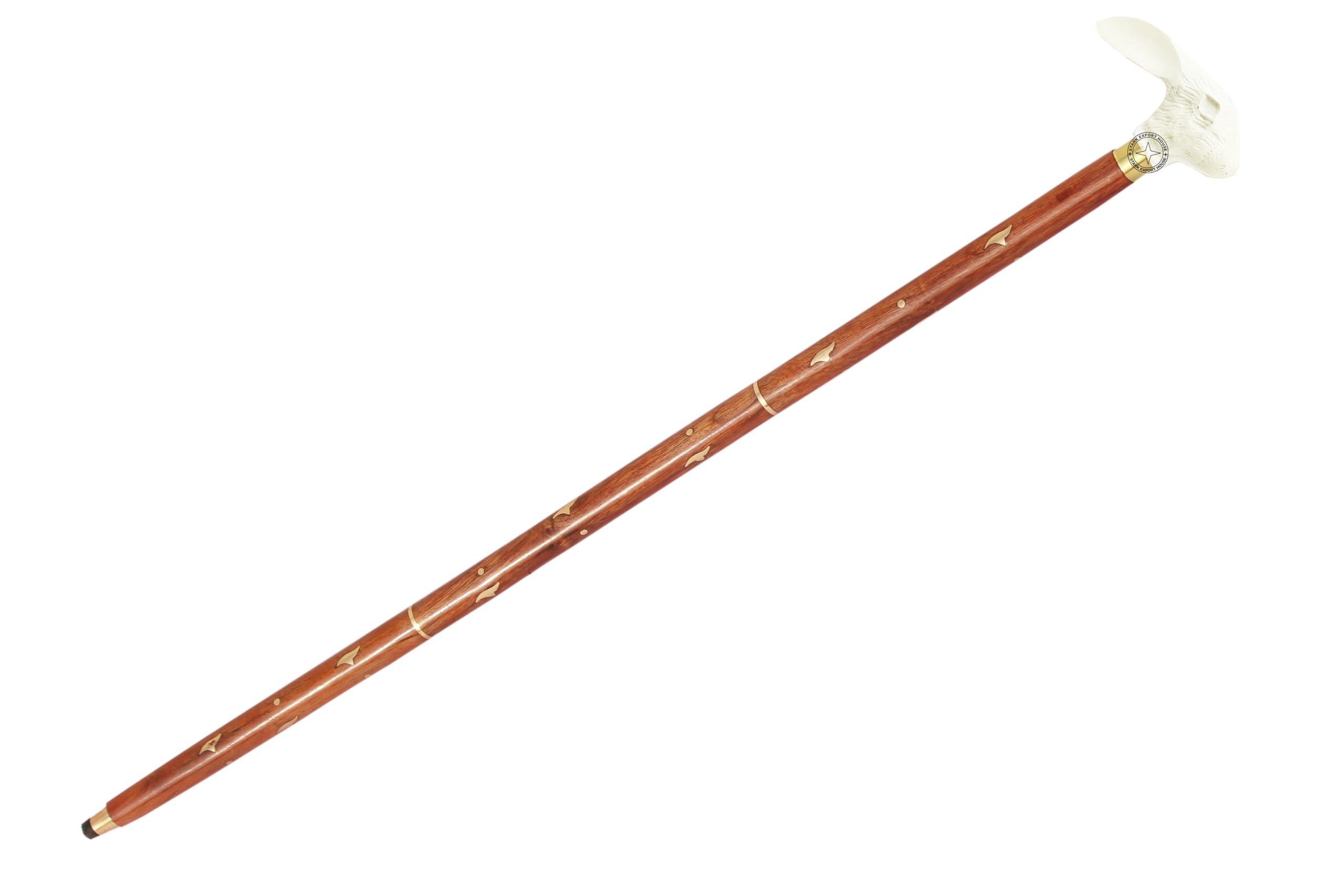 Stark Export House Walking Cane Rosewood Designer Wooden Walking Stick with Brass Nickel Handle Gift for Men & Women 37 inch Brown (FOPY)