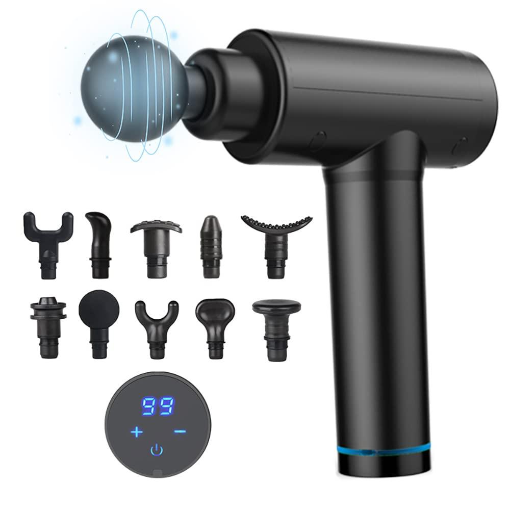 EEKER EEKER Massage Gun Muscle Relaxer High Frequency Vibration Massage Grab Fitness Electric Impact Gun, 6 Massage Heads, LCD Touch Screen,Black Silk