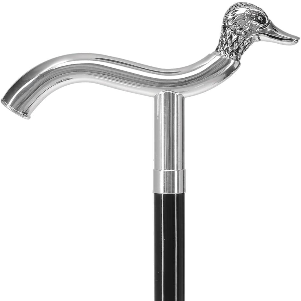 Royal RC Canes Sterling Silver Duck Head Fritz Handle Walking Cane with Black Beechwood Shaft and Collar
