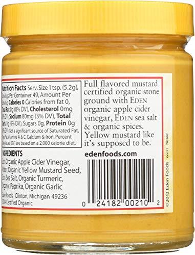 Eden Eden Organic Yellow Mustard, 9 oz Glass Jar, Stone Ground, with Apple Cider Vinegar