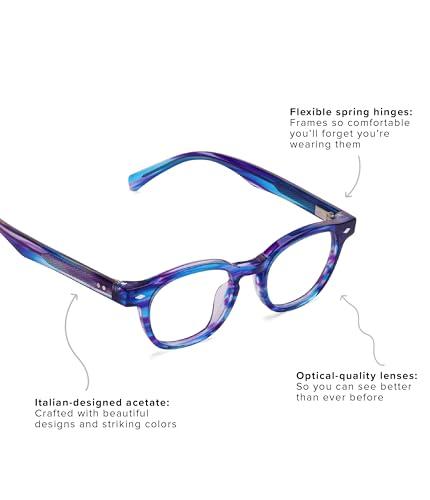 eyebobs eyebobs - Bitty Witty | Premium Reading Glasses for Men and Women | Round Frame for Narrow Faces, Black Granite, 1.00
