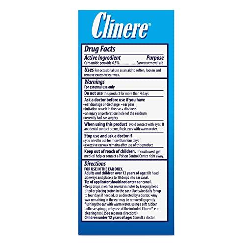 Clinere Clinere Earwax Removal Kit, Safely and Gently Clean Ear Wax, Itch Relief, Works Instantly .5oz Carbamide Peroxide, 4 Count
