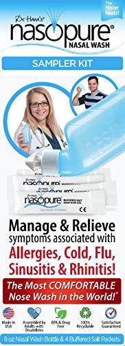 DR HANA'S NASOPURE Nasopure Nasal Wash, Sampler Kit, “The Nicer Neti Pot” Sinus Wash Kit, Comfortable Nasal Rinse 8 Oz Bottle & 4 Salt Packets (3.75 Grams Each), Nasal Congestion, Cold, Flu, Allergy, Nasal Irrigation