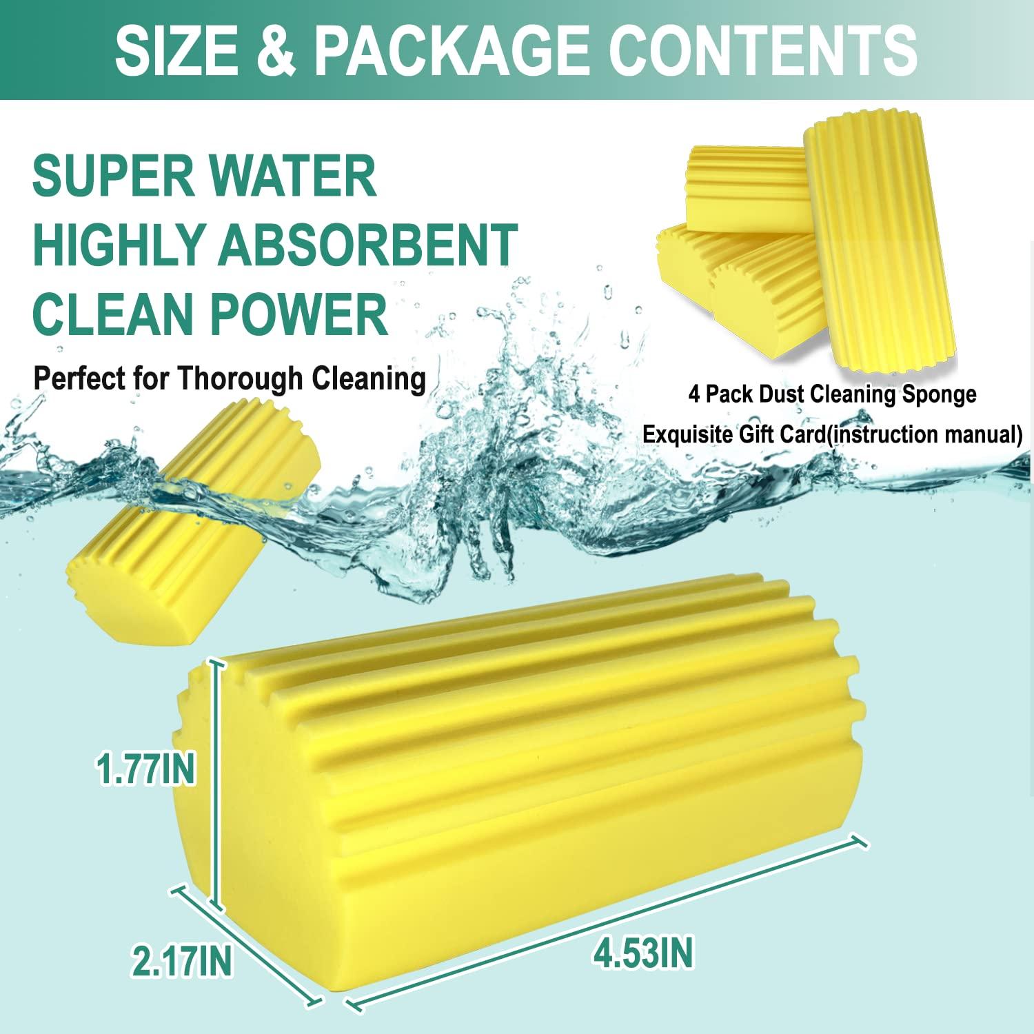 Kelursien 4Pack Damp Clean Duster Sponge, Dust Cleaning Sponge Brush, Reusable Dusters for Cleaning Baseboards, Blinds, Glass, Vents, Mirrors, Window Track Grooves, Efficient Cleaning Supplies(Yellow)