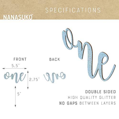 NANASUKO NANASUKO 1st Birthday Cake Topper - one - Double Sided Baby Blue Glitter - Premium Quality Made in USA