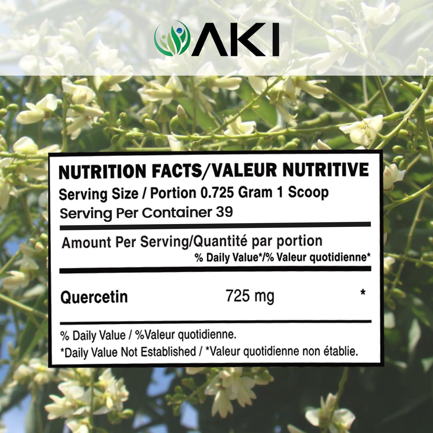 AKI ORGANIC AKI Quercetin Powder 98% Sophora Japonica Flower Extract Quercetin 725mg, Helpful in Increase Energy & Overall Wellness - Non GMO & Gluten Free - Vitamin Dietary Supplement (1oz/28.35g)