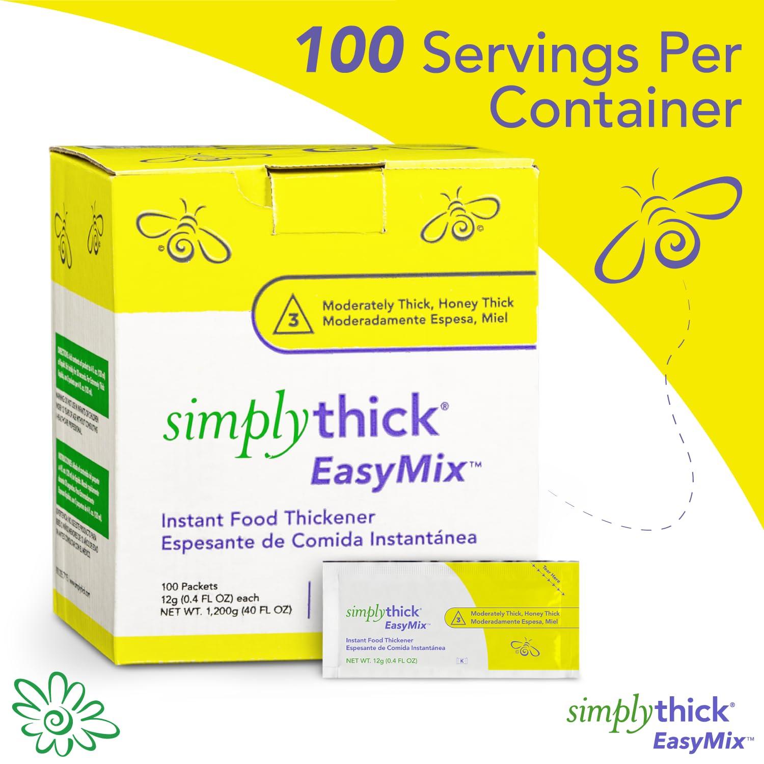 Simply Thick SimplyThick EasyMix | 100 Count of 12g Individual Packets | Gel Thickener for those with Dysphagia & Swallowing Disorders | Creates An IDDSI Level 3 - Moderately Thick (Honey Consistency)