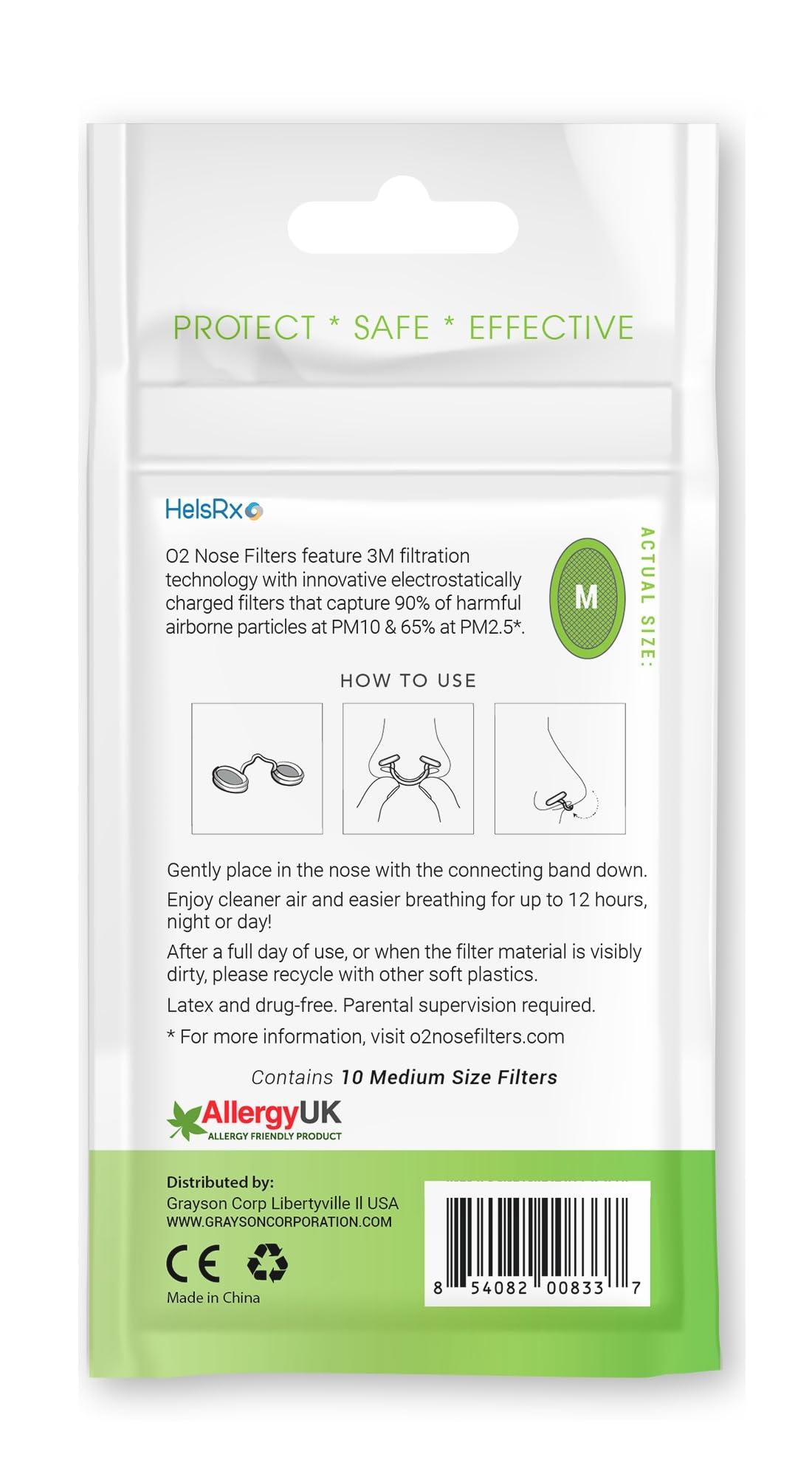 Protego O2 O2 Nose Filters with 3M Filtration - Allergy Nose Filter - Nasal Dilators for Sleeping - Nose Filters for Dust - Anti Snoring Devices - Dust Mask (Size Medium, Pack of 10)