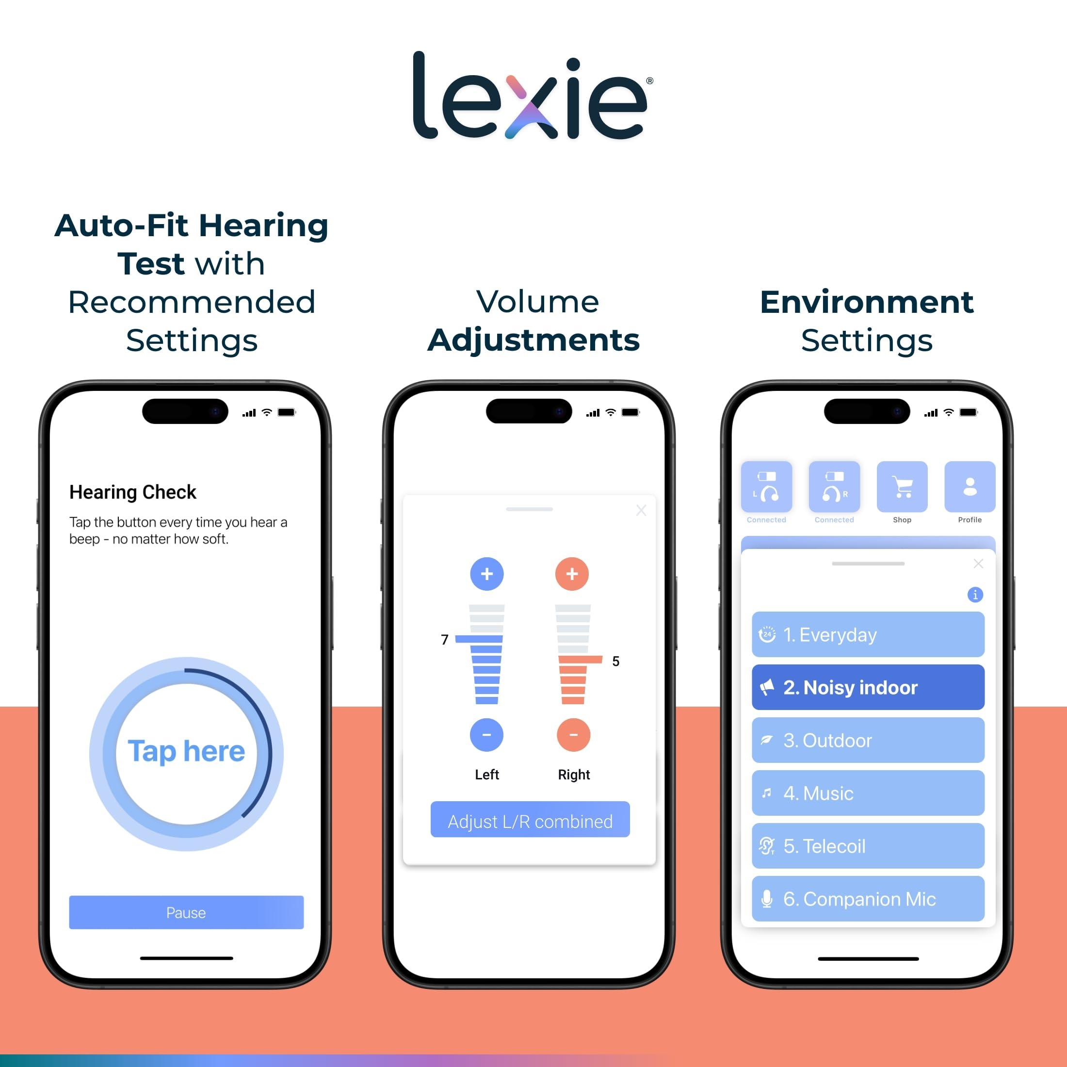 Lexie Lexie Lumen Self-Fitting OTC Hearing Aids - Bluetooth Enabled with Invisible Fit, Directional Microphones, Smartphone App Control, Replaceable Batteries, for Mild to Moderate Hearing Loss (Gray)