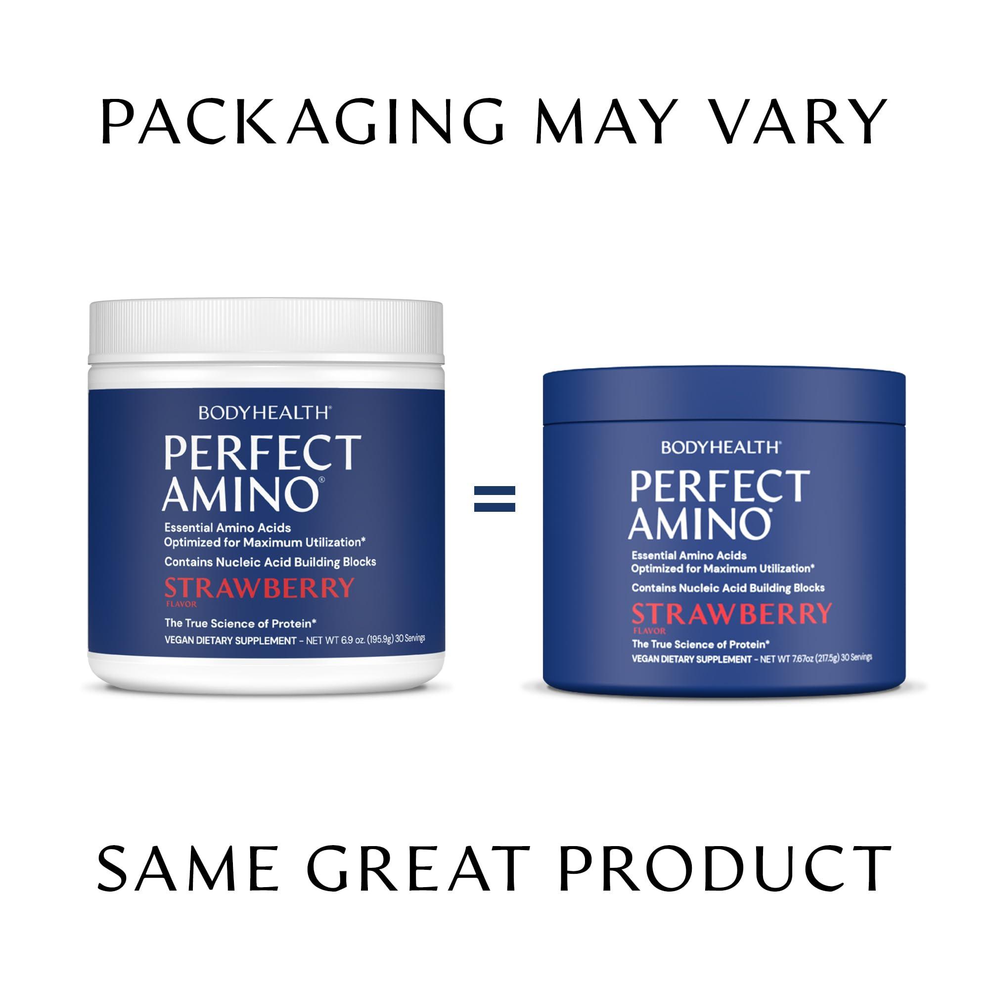 BodyHealth BodyHealth PerfectAmino Powder - BCAA and EAA Powder for Pre and Post Workout - Amino Acid Energy Drink Powder for Men and Women to Support Lean Muscle and Recovery - Strawberry - 30 Servings