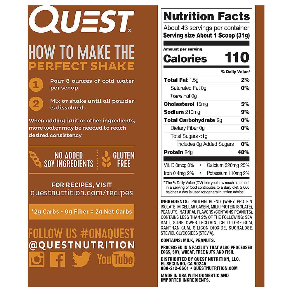 Quest Nutrition Quest Nutrition Chocolate Milkshake Protein Powder, 22g Protein, 1g Sugar, Low Carb, Gluten Free, 3 Pound, 43 Servings & Peanut Butter Protein Powder, 23g Protein, 1g Sugar, Low Carb, Gluten Free