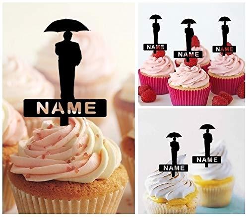 jjphonecase TA0062 Umbrella Man Silhouette Party Wedding Birthday Acrylic Cupcake Toppers Decor 10 pcs with Personalized Your Name
