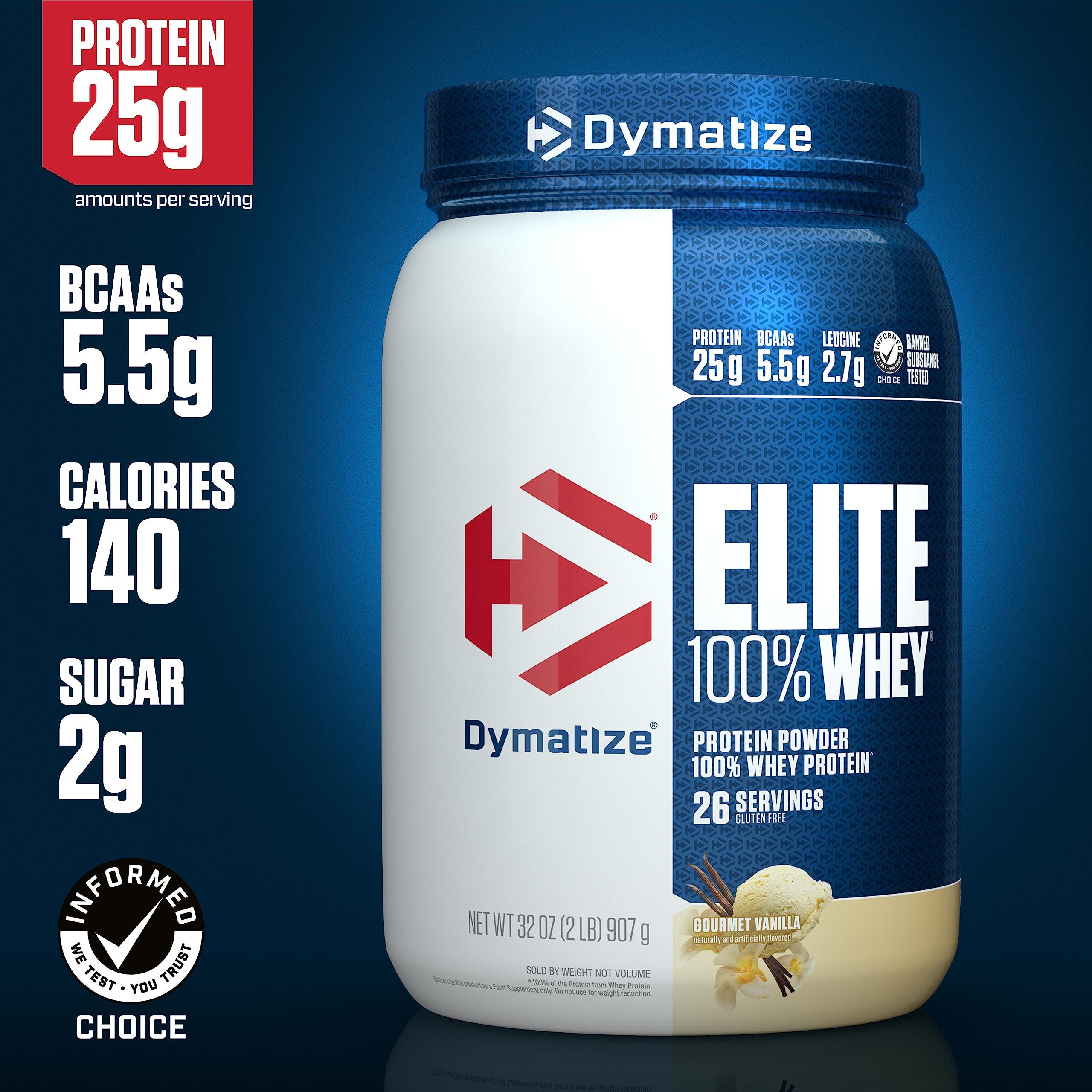 Dymatize Dymatize Elite 100% Whey Protein Powder, L-Leucine, Quick Absorbing & Fast Digesting for Optimal Muscle Recovery, Gourmet Vanilla, 32 Oz