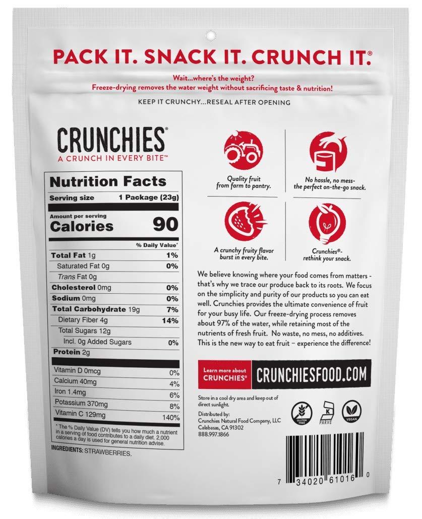 Crunchies Crunchies Freeze-Dried Fruits, 100% All Natural Crispy Fruit, Non GMO and Kosher, Resealable Freeze Dried Fruit Snack Packs, Pack of 6 (Strawberries)
