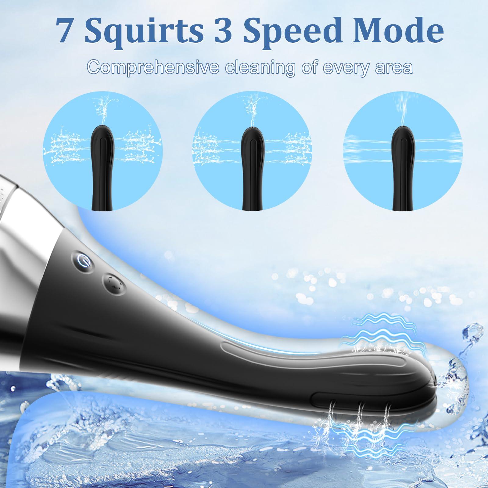 MIXIUALL Enema Anal Douche Anti Back-Flow Cleaner for Men Women - 360 Rotating Automatic Electric Silicone Enema Bulbs Douche with Remote Control 7 Spouts Butt Anal Travel Bottle Cleaner Kit