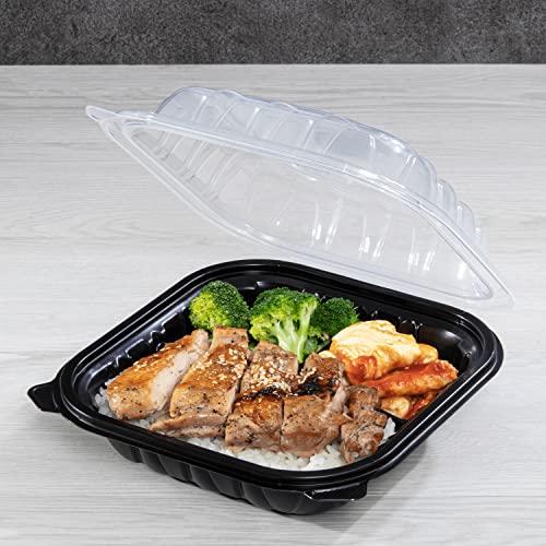 Karat Karat Premium PP Hinged Container, Take Out Food Containers - Case (8\"x8\", 3 compartments)