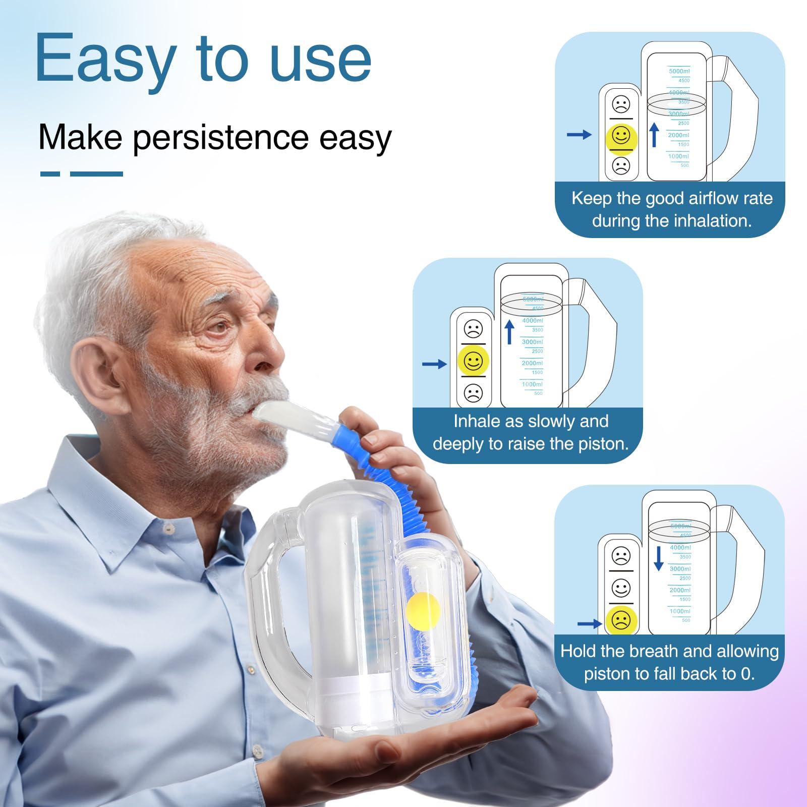 KSWEGKC Incentive Spirometer-Incentive Spirometer Adult Breathing Exercise Device for Lungs,Deep Breathing Trainer for Children and Adults,5000ml Capacity Measurement with Flow Indicator