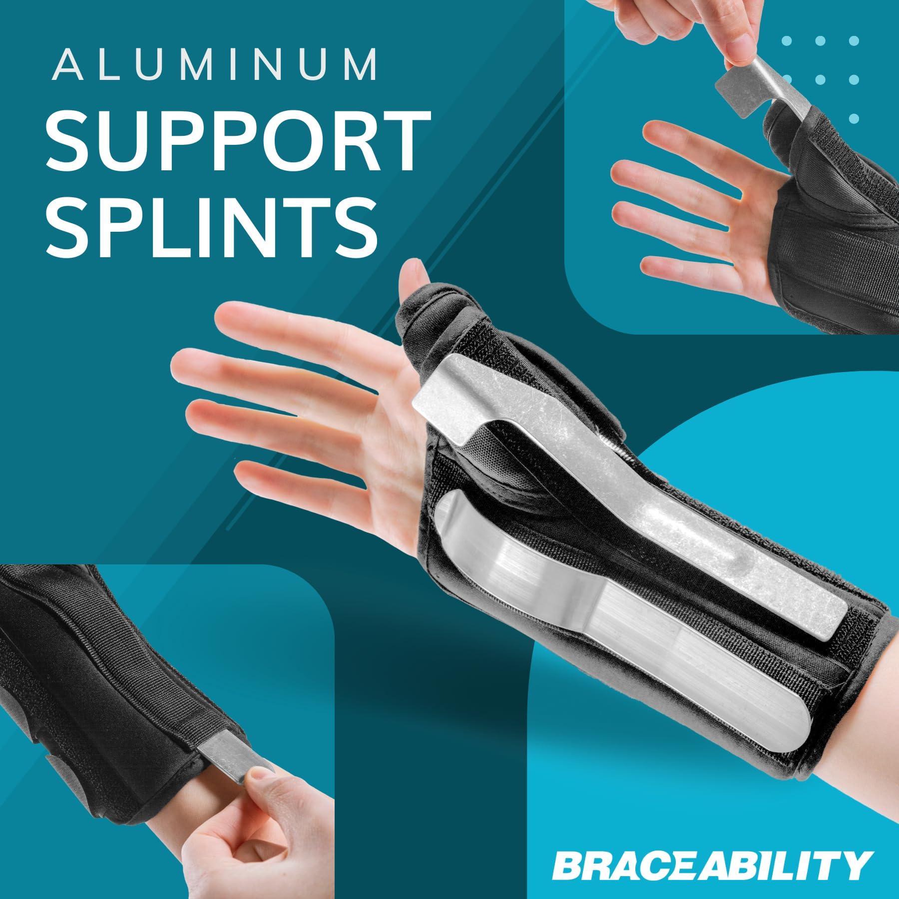 BraceAbility BraceAbility Wrist and Thumb Spica Splint - De Quervain\'s Tenosynovitis Long Forearm Cast Stabilizer for Tendonitis, Sprains, Thumb Brace for Arthritis Pain and Support - (S Right Hand)