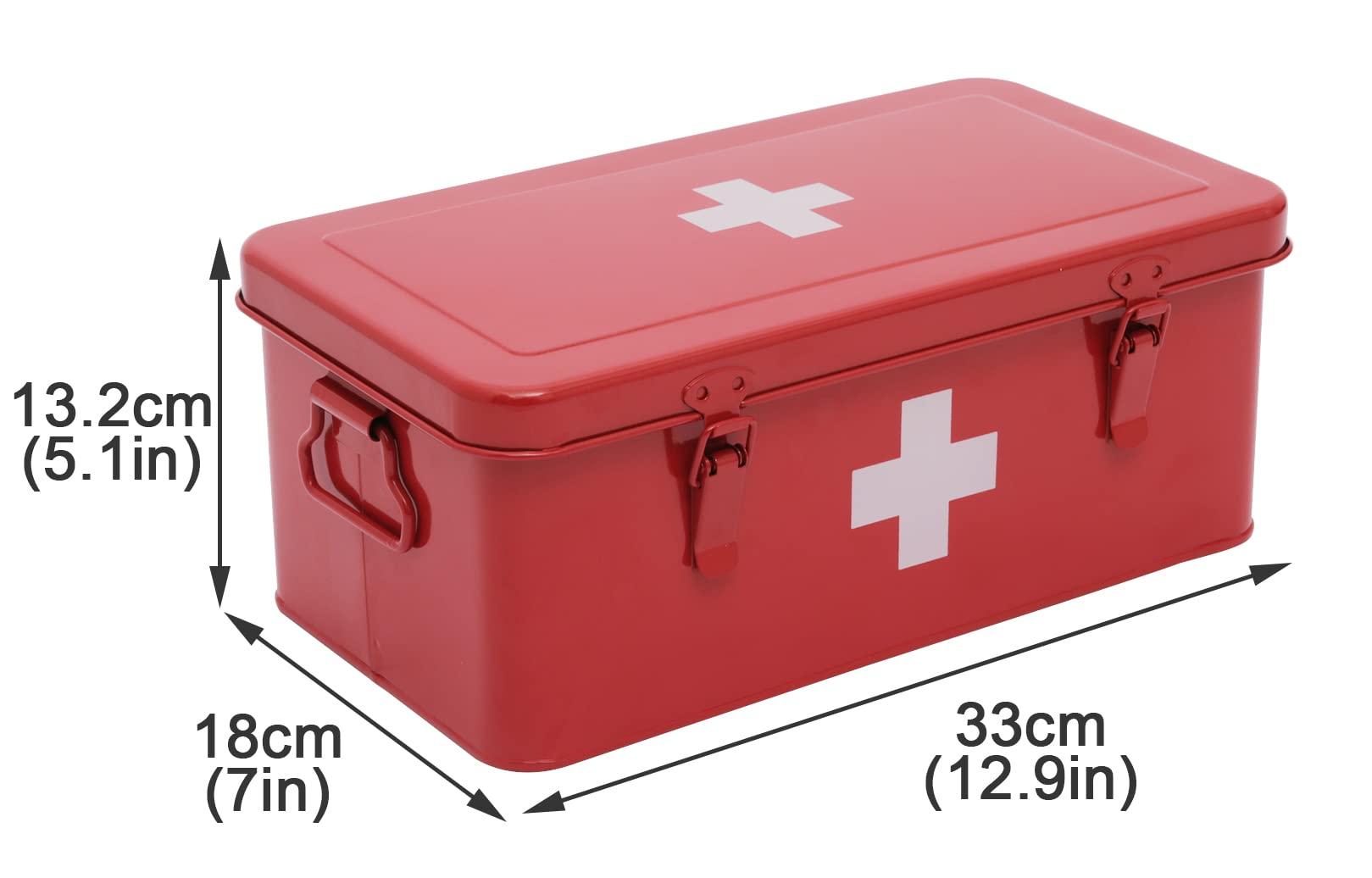 Xbopetda Xbopetda First Aid Medicine Box, First Aid Kit Supplies Bin, Metal Medicine Storage Tin, First Aid Empty Box with Safety Lock for Home Emergency Tool Set-Red
