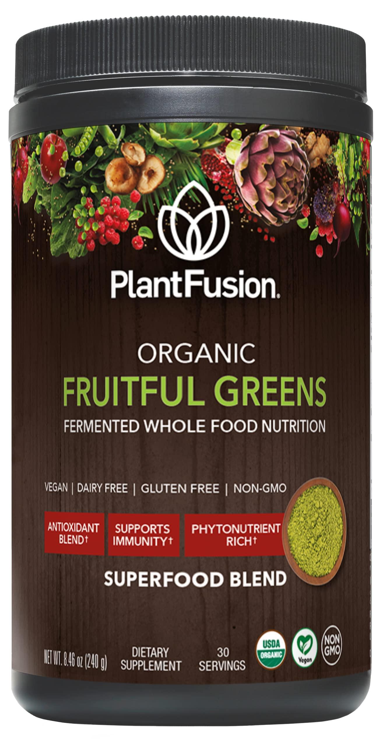 SOTRU PlantFusion Fruitful Super Greens Powder - Fermented Juice Powder Blend with Digestive Enzymes Probiotics & Prebiotic Fiber - Organic, Non-GMO, Vegan, Gluten-Free - 8.46 oz 30 Servings