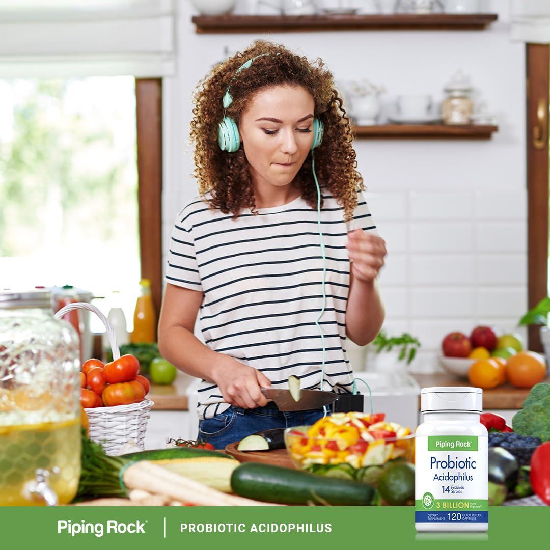 Piping Rock Piping Rock Probiotic Acidophilus Capsules for Women and Men | 3 Billion Live Cultures | 120 Pills | 14 Strains Supplement | Non-GMO, Gluten Free