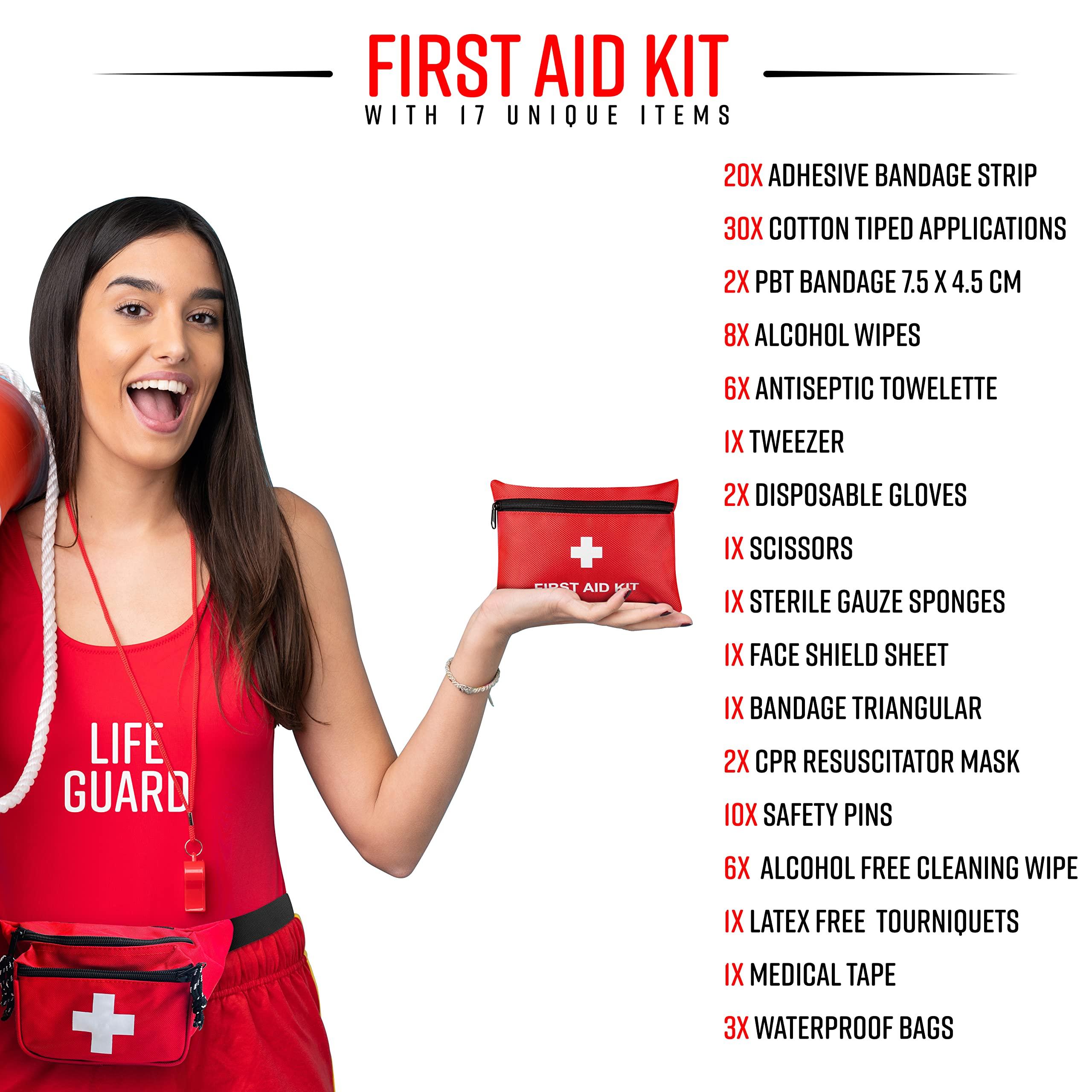 ASA TECHMED ASA TECHMED Lifeguard First Aid Kit - Includes Lifeguard Fanny Pack/Hip Pack, CPR Kit and 72-Piece First Aid Kit Red