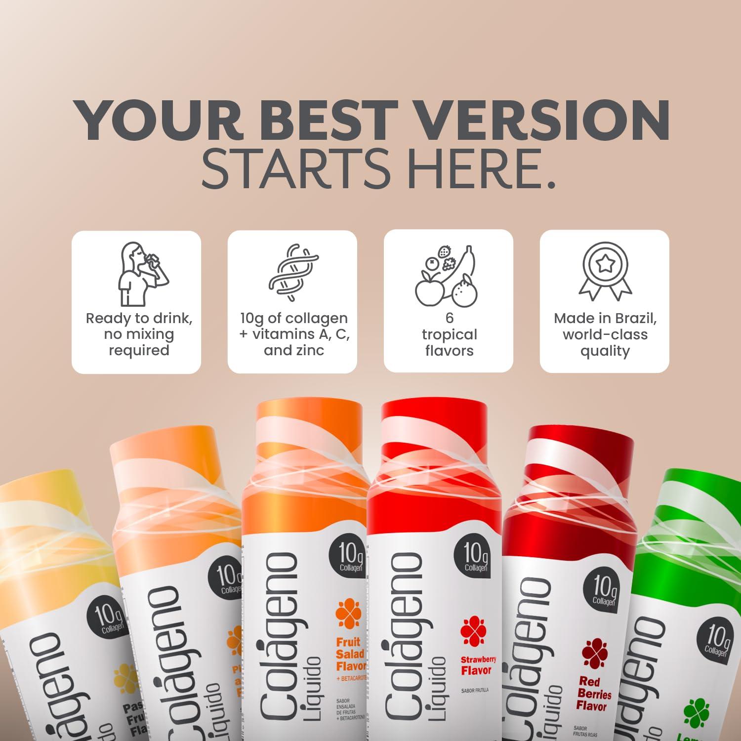 QUALINOVA QUALINOVA Liquid Collagen Supplements Variety Pack for Women - Daily Dose of Tropical Flavors with Essential Nutrients (10g Collagen / 1.86 fl oz - 30 Count)