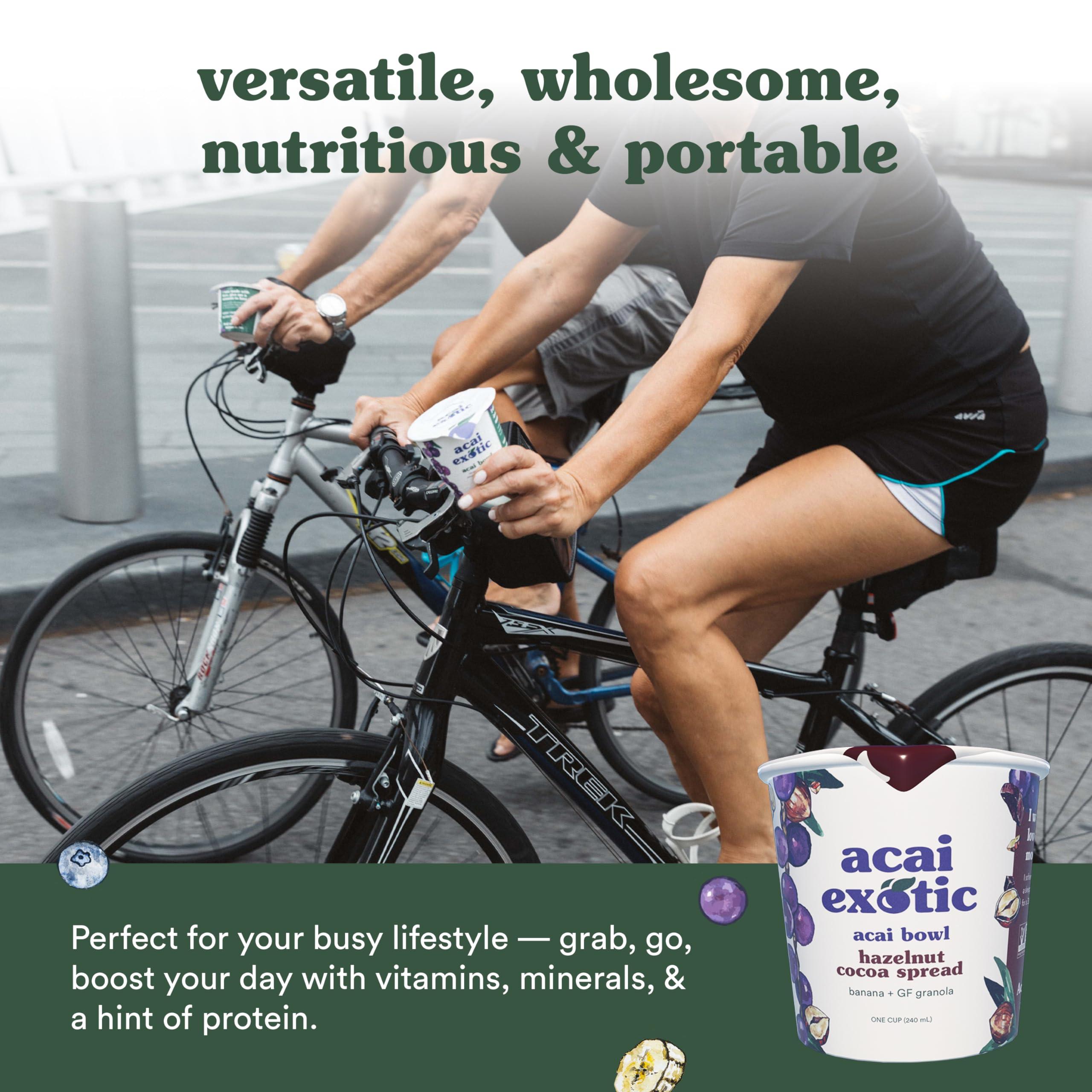 Acai Exotic Acai Bowl - 4 bowl pack - Breakfast or Snack To Go Bowls with Whole Blueberries, Coconut Cream, Whole Grain Oats & Banana Slices, 2 Almond Butter, 2 Hazelnut Cocoa Spread, 8oz RTE acai bowls