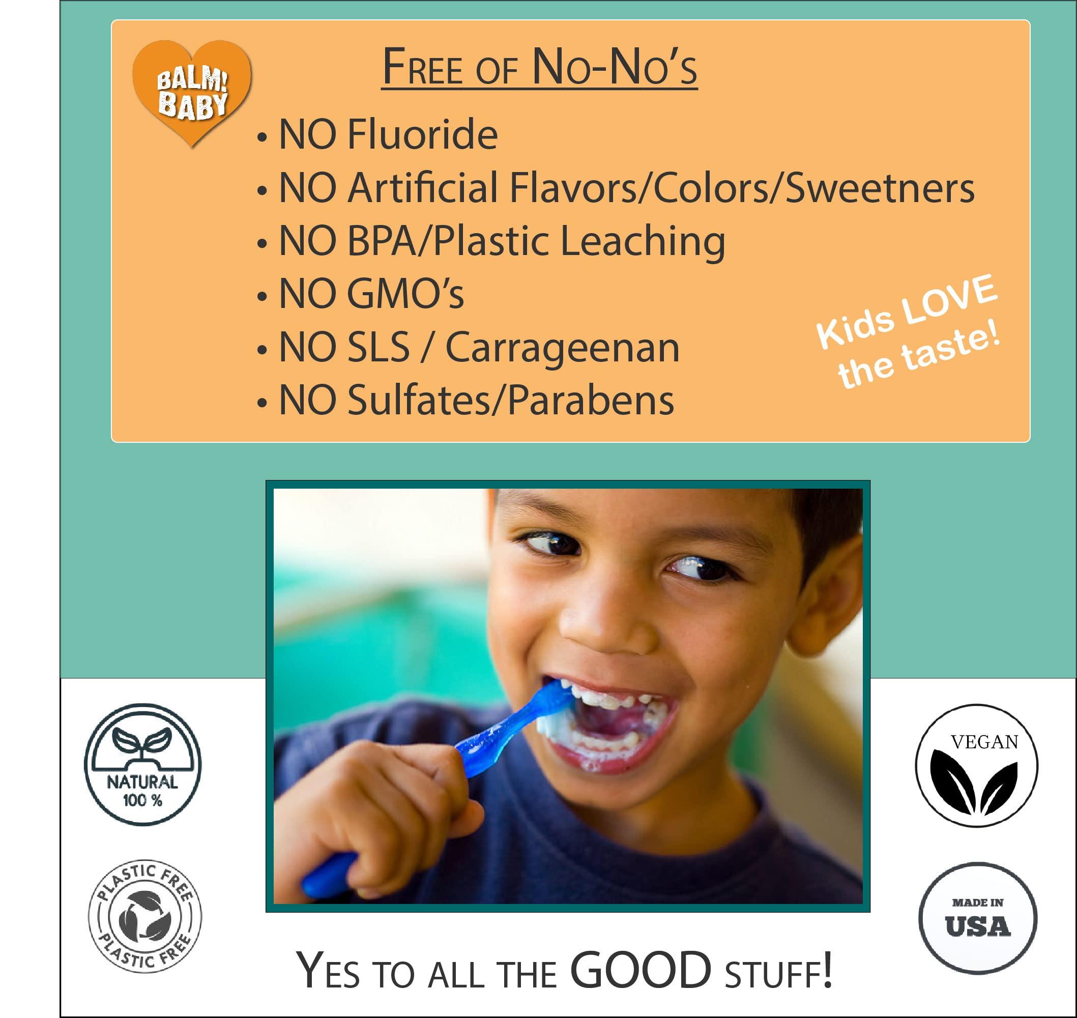 BALM! Baby Kids Natural Fluoride Free Toothpaste by BALM! Baby Children\'s Toothpaste in Pump Bottle, SLS Free Toothpaste with Xylitol, Vegan Gluten Free, BPA Free, Zero Waste Childrens Teeth Paste (Mint)