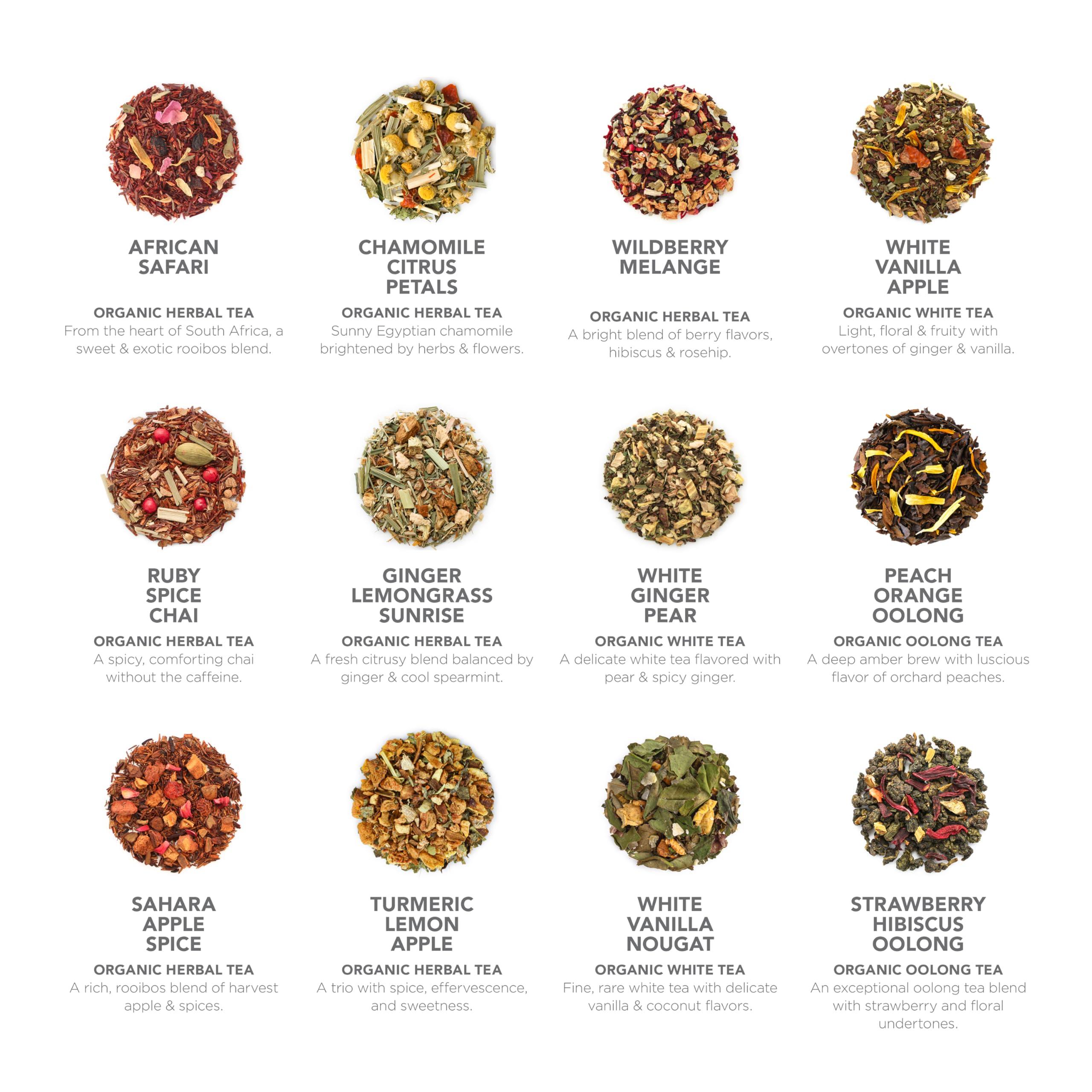 Teabloom Teabloom - World\'s Finest Pyramid Tea Collection, 24 Varieties of USDA Certified Organic Teas - Black Tea, Green Tea, White Tea, Oolong Tea, and Herbal Tea Blends